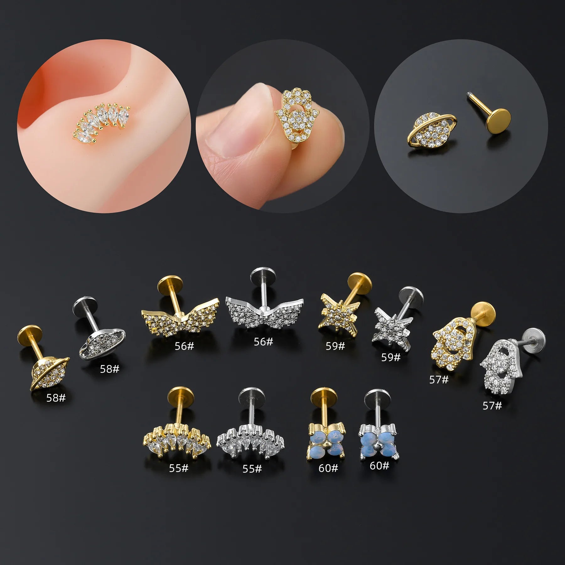 G23 Titanium Hypoallergenic Nose Studs Nickel Free Flat Back Lip Rings Secure Comfortable Push Fit Piercing Jewelry