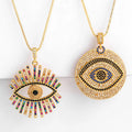Luxury 18K Gold Plated Stainless Steel Full Rainbow Coloful Bling Bling Zircon Evil Eye Pendant Necklace Jewelry for Woman