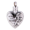 Always in My Heart Cremation Urn Flower Stainless Steel Eternal Ash Holder Pendant Keepsake Memorial Necklace Heart Gift Vintage