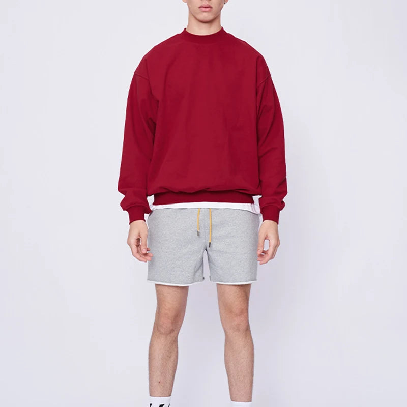 OEM Men Premium Crewneck Plain Sweatshirt Custom Unisex Dropped Shoulder Heavy French Terry Cotton Oversize Boxy Cropped Hoodie