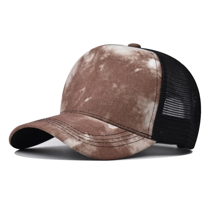 2022 Summer Fall Wholesale Blank Print Tie Dyed Dad Baseball Cap Trucker Hat Sombreros Ombre Gorras Men 5 Panel Mesh Sport Cap