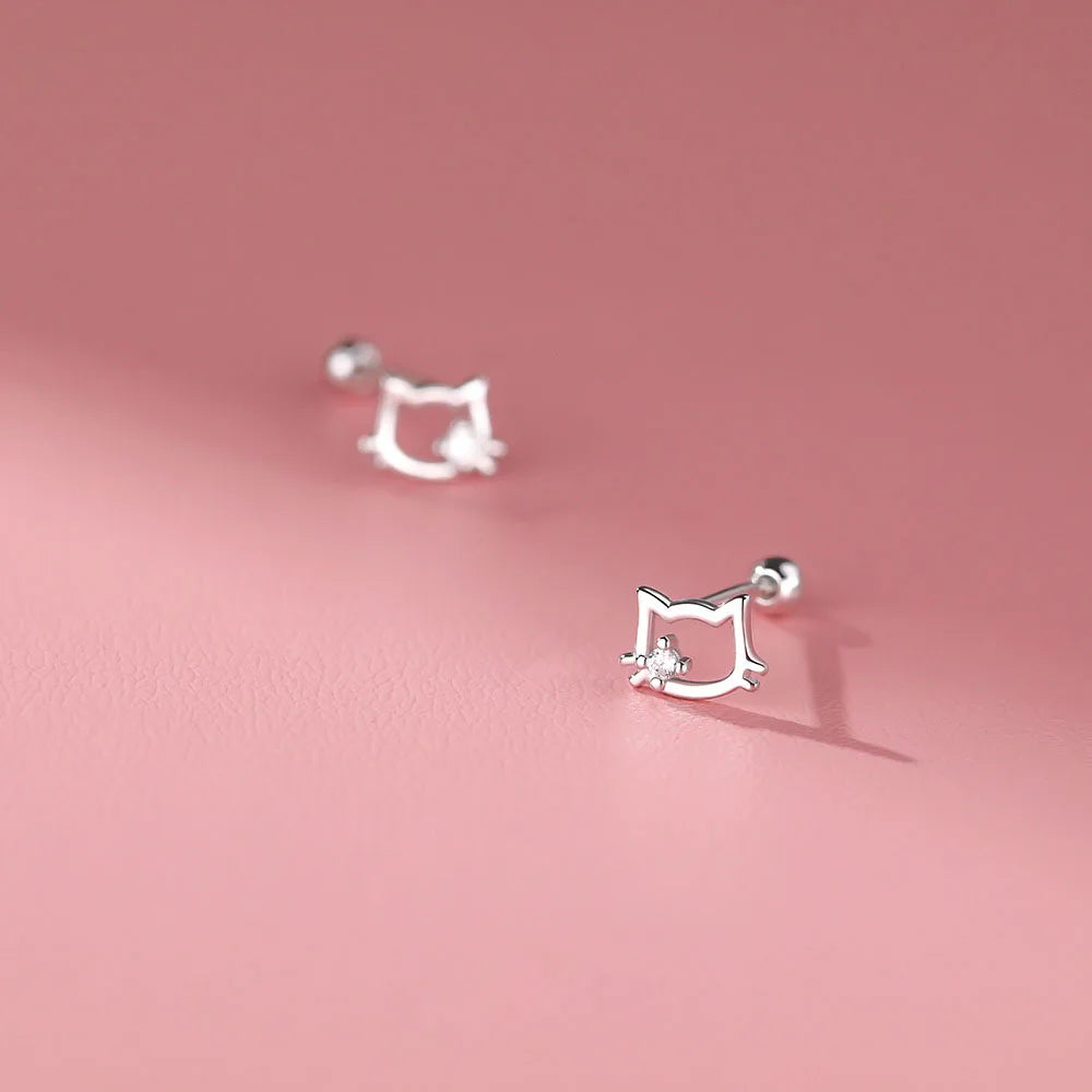 High Quality S999 Sterling Silver Zircon Cat Thread Stud Earrings for Women Jewelry Accessories YB-XY-143