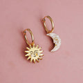 J&D Unique Stylish 18k Gold Plated Stainless Steel Sun Moon Bead Shell Pearl White Shell Hoop Earrings for Daily Wearing