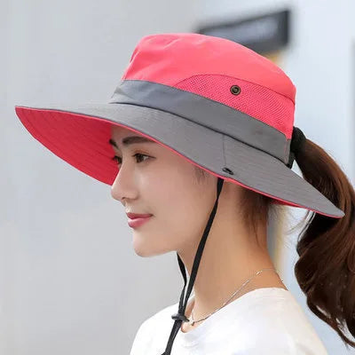 Sun UV Protection Hat Bucket Summer Women Large Wide Brim Bob Hat With Chain Strap Outdoor Fishing Hiking Hat for Female