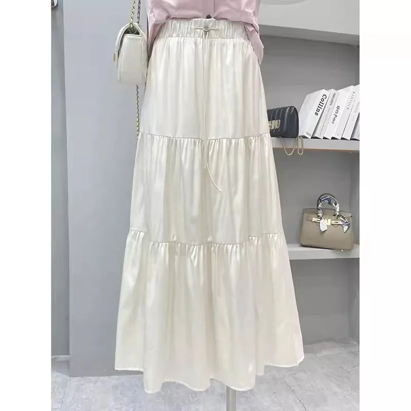 S-XL Cake Fluffy Skirt Half Skirt High Waisted Slimming A-line Pleated French Waist Length Skirt