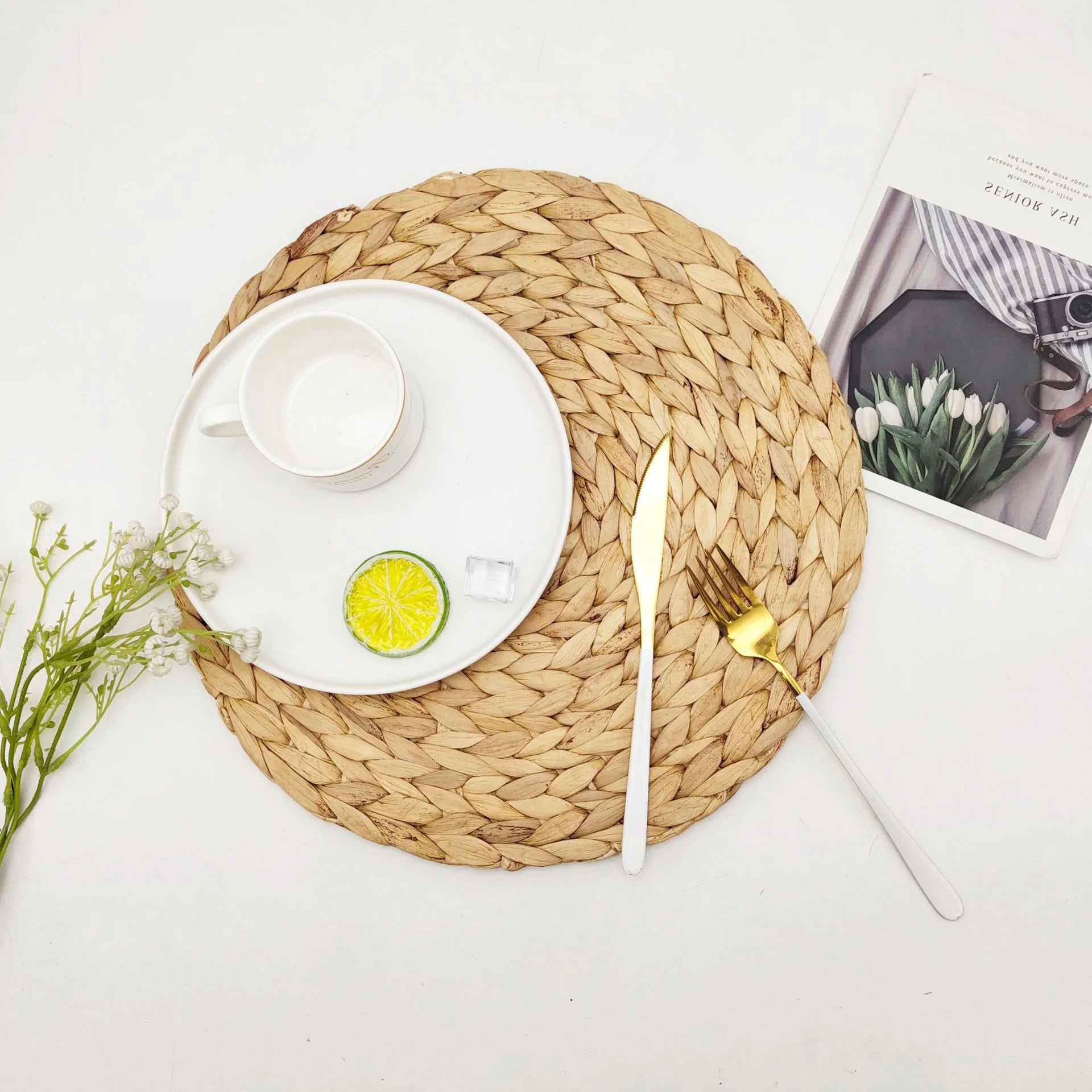 Natural Woven Sublimation Blanks Classic Style Water Hyacinth Round Dining Table Placemats Seagrass for Seating