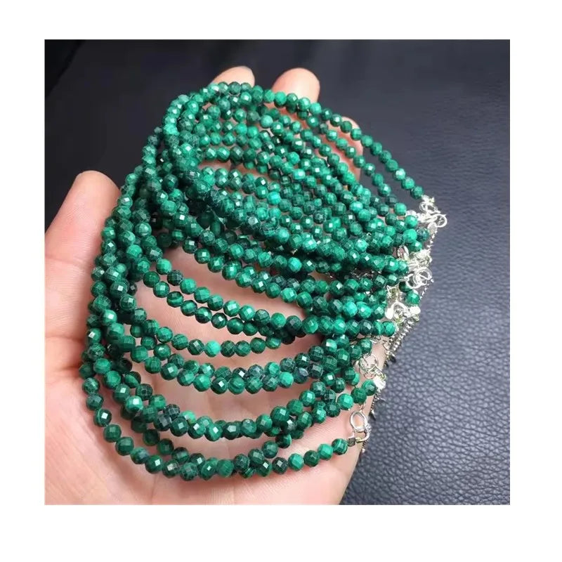 Natural Raw Crystal Gemstone  Jewelry Malachite clear Quartz Faceted 925 Sterling Silver Bracelets