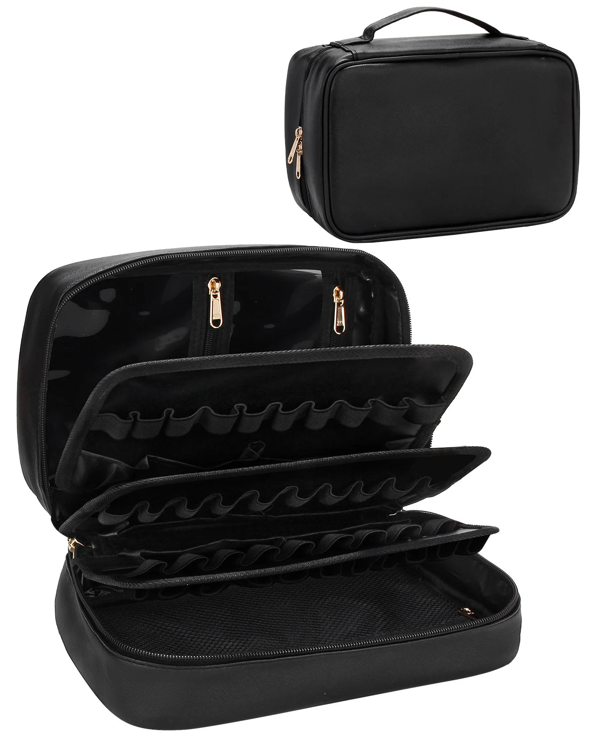 For Relavel 60-Slot Travel Cosmetic Organizer Small Leather Lipstick Carrying Case Fashionable Makeup Bag Purse for Women