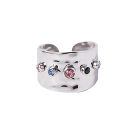 ERESI Fashion Jewelry Minimalist Colorful Zircon HipHop Wide 5 Shiny Cubic Zirconia Waterproof Stainless Steel Opening Ring