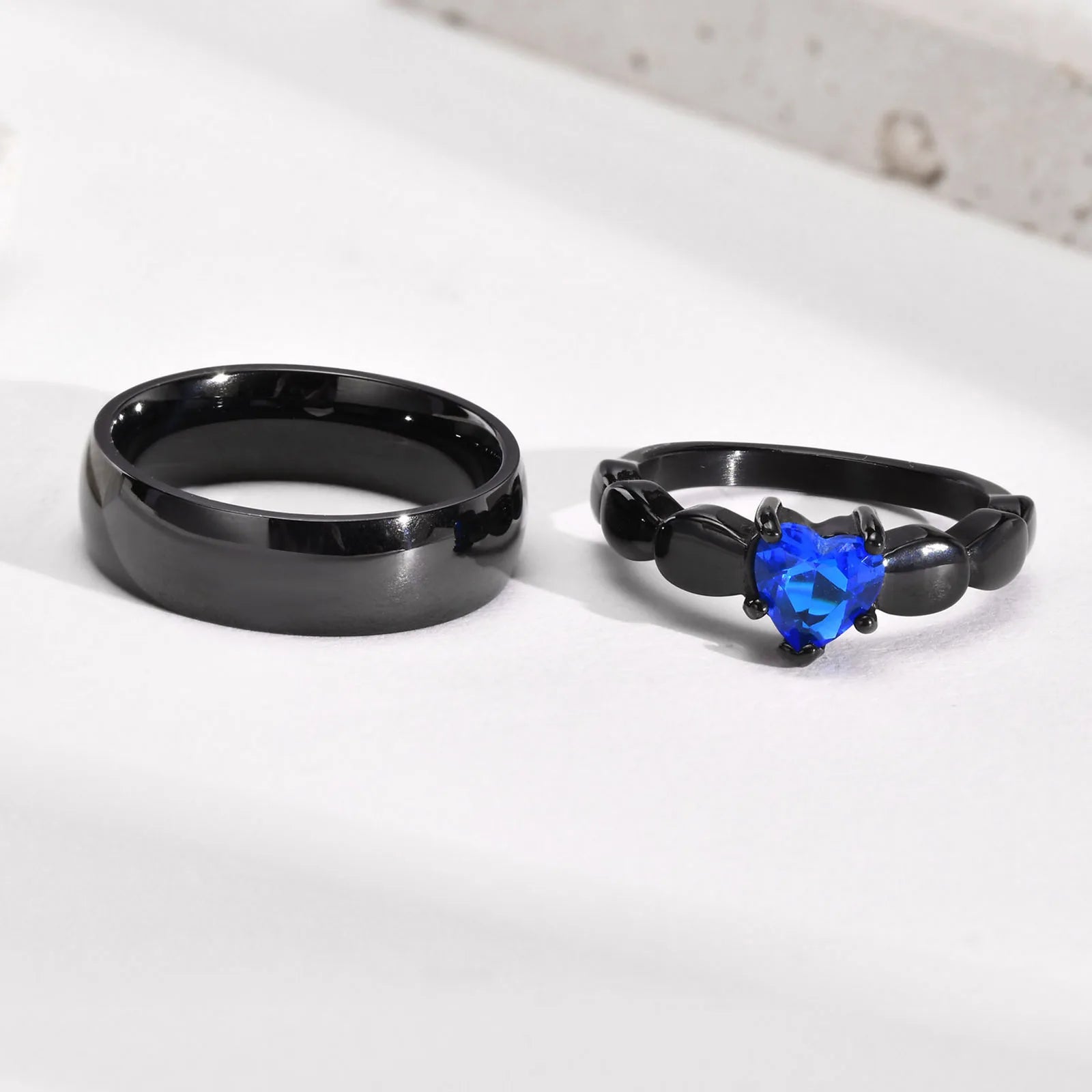 New Fashion Stainless Steel Fashionable Black Blue Zircon Promise Ring for Couple Wedding Jewelry