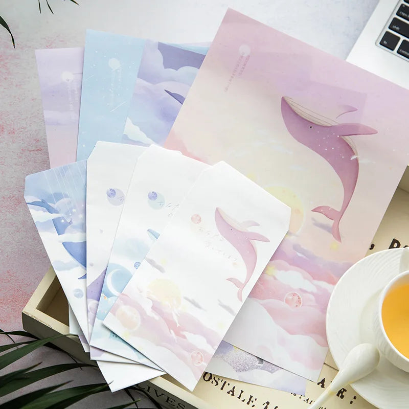 Simple Dream Whale Design Student Paper Envelope Set Cartoon Wallet Envelope for Gifts