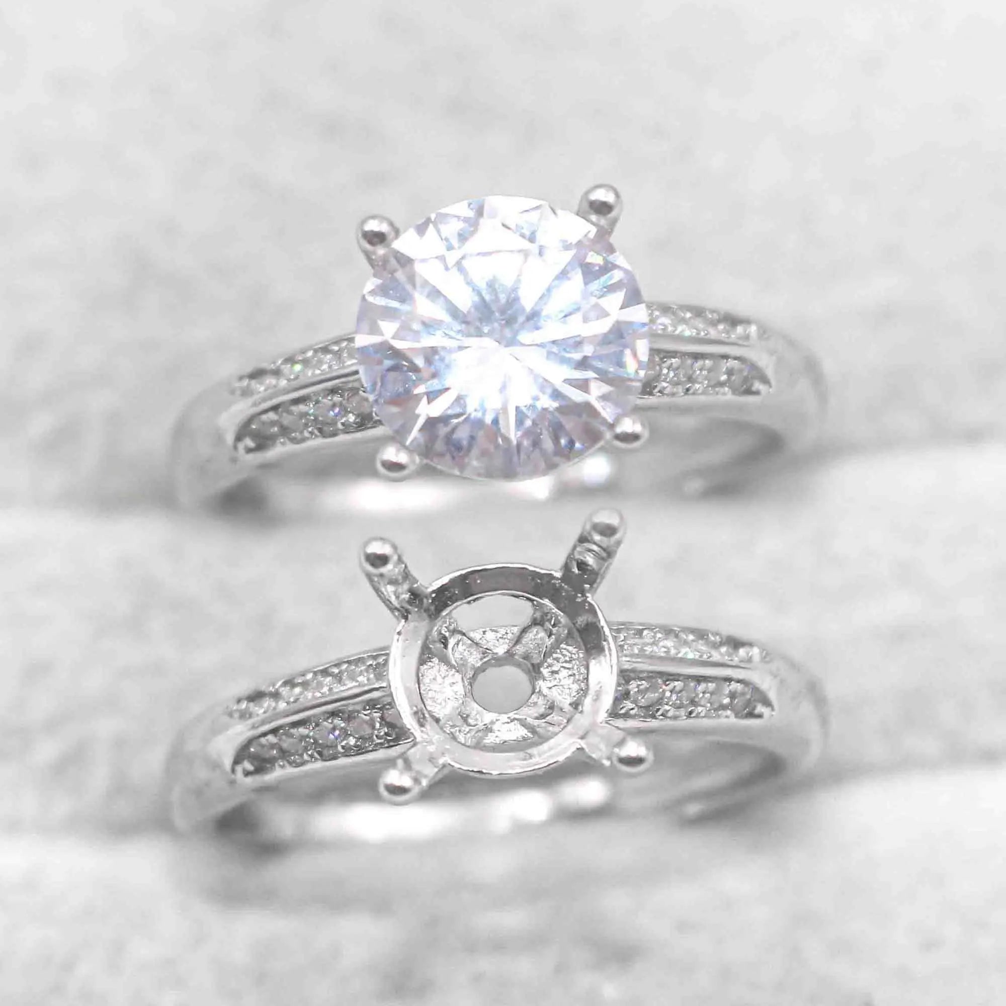 Sterling Silver 8mm/2 Carat Semi Mount Ring Frame Blank Moissanite Diamond Claws Setting Base Without Center Stone Inlay for DIY