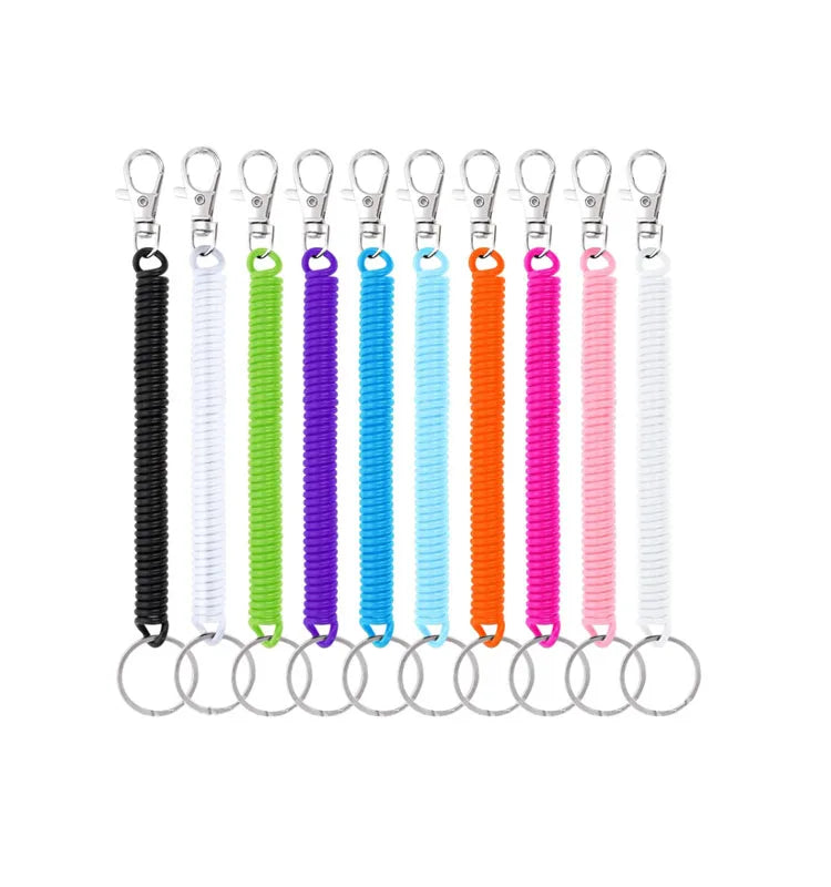 Retractable Coil Spring Keychain Coil Cord Key Chain Holder Lanyard Anti-lost Spring Safety Lanyard Keyring