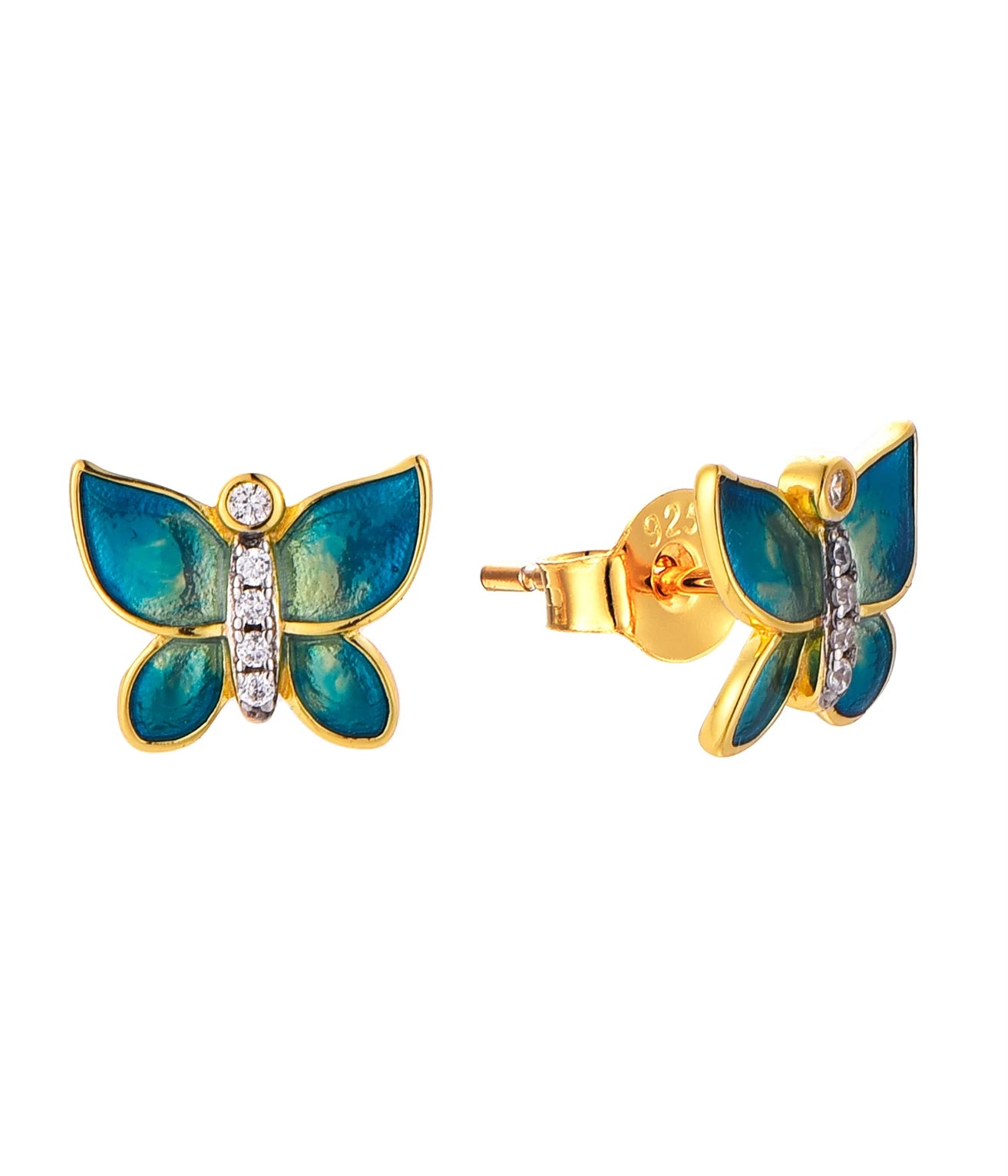 QX Custom OEM 925 Silver 18k Gold Plated Fine Fashion Jewelry Girls Luxury Zircon Dark Green Butterfly Clip Women Earrings