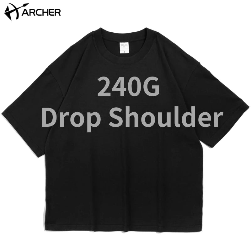 Archer 240g Pure Cotton Tshirt Drop Shoulder Oversize Blank Tee Shirt Basic Heavyweight Tshirt Custom logo t Shirt for Men