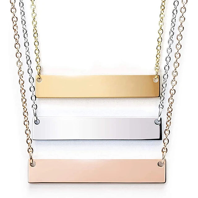 Fashion Caramel Personalized Custom Stainless Steel Bar Shape Pendant Necklace for Women