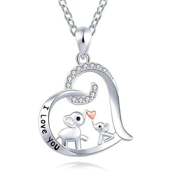 New Zinc Alloy Romantic Necklace Mom and Little Elephant Pendant I Love You Heart-Shaped Wedding Gift