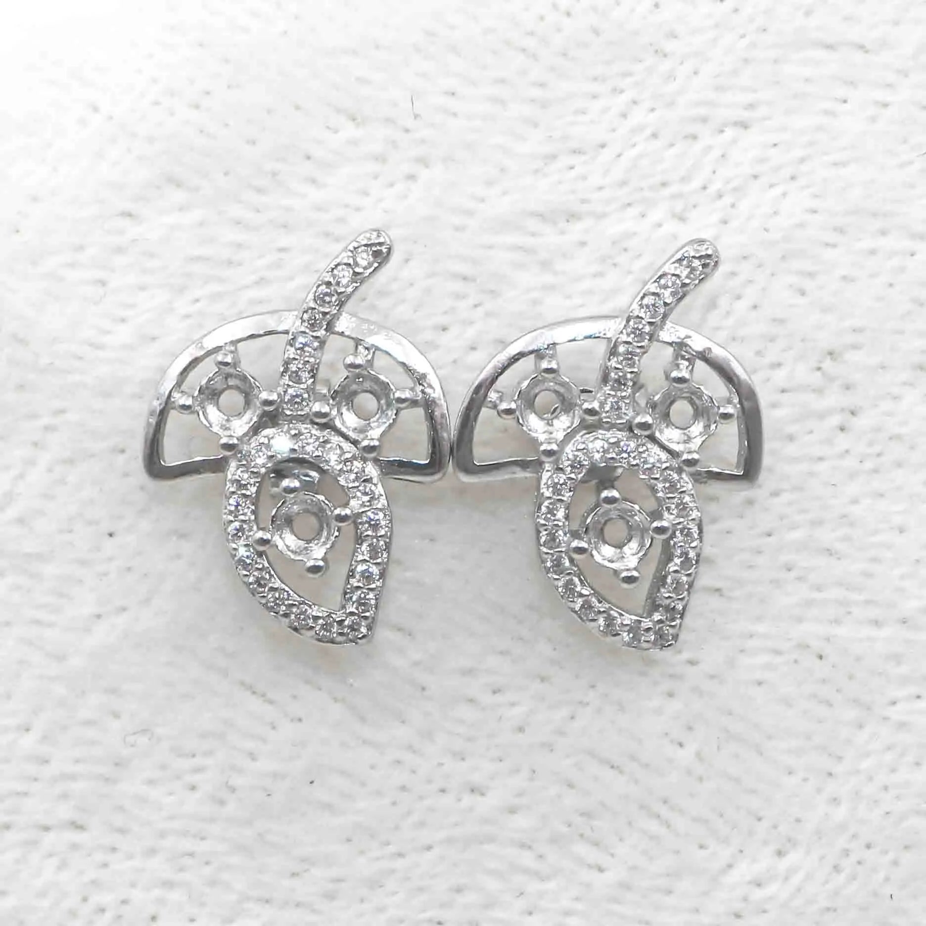 Sterling Silver 3*3mm Semi Mount Stud Earrings Empty Support Blank Claws Setting S925 Base Without Center Stone for DIY Inlay
