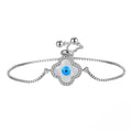 ACME 925 Silver Lucky Blue Shell CZ Paved Adjustable  Clover  Eyes Bracelet  Anniversary Birthday Gifts for Women Chain