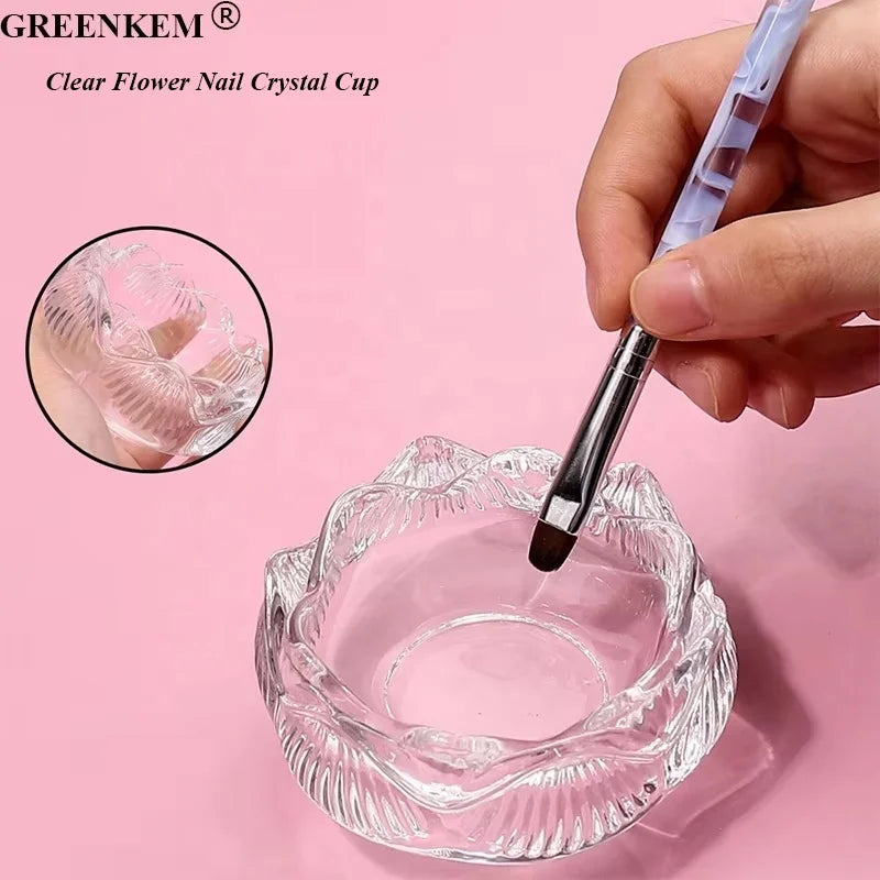 New Clear Glass Lotus Nail Pen Washing Cup Crystal Retro Desktop Decoration Nail Dedicated Storage Pen Holder Nail Dappen Dish