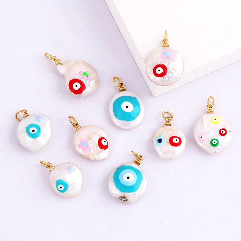 Unique Colourful Turkish Evil Luck Eye Charm PendantNature Fresh Water Pearl DIY Bracelet Necklace Components Supplies L34
