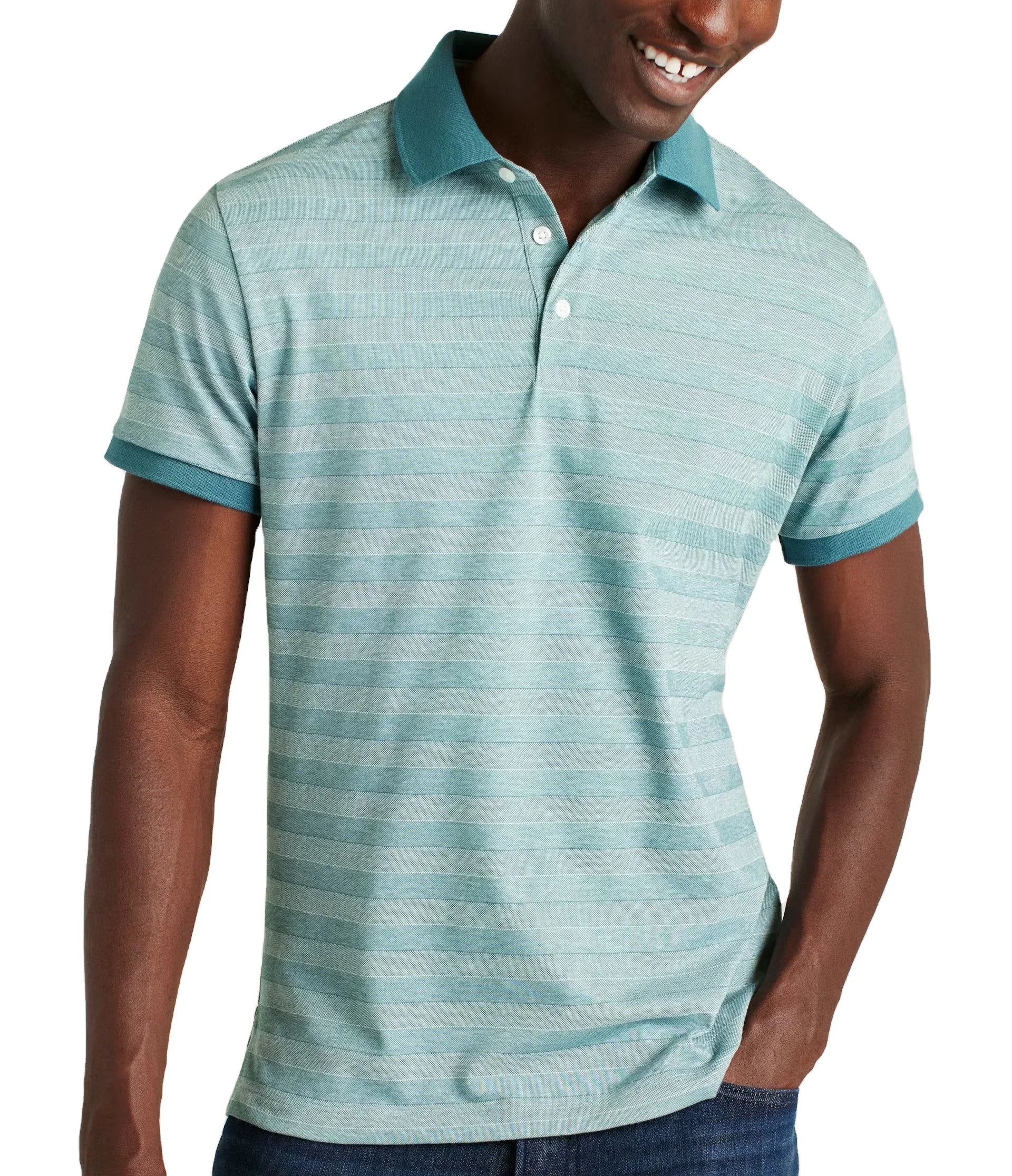 New Arrival Men's Stretch Striped Pique Polo Shirts Knit Rib Cuffs Shorts Sleeve  Polo Shirts
