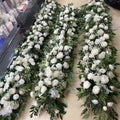 A1673 Wholesale Aisle White Silk Rose Flower Row Arrangement Party Decorative Artificial Wedding Table Flower Runner for Wedding