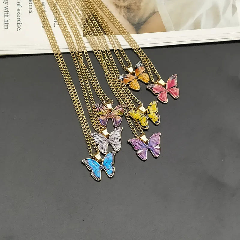Classic Women Butterfly Stainless Steel Necklace Bohemian Jewelry With Card Colorful Enamel Butterfly Choker Necklace