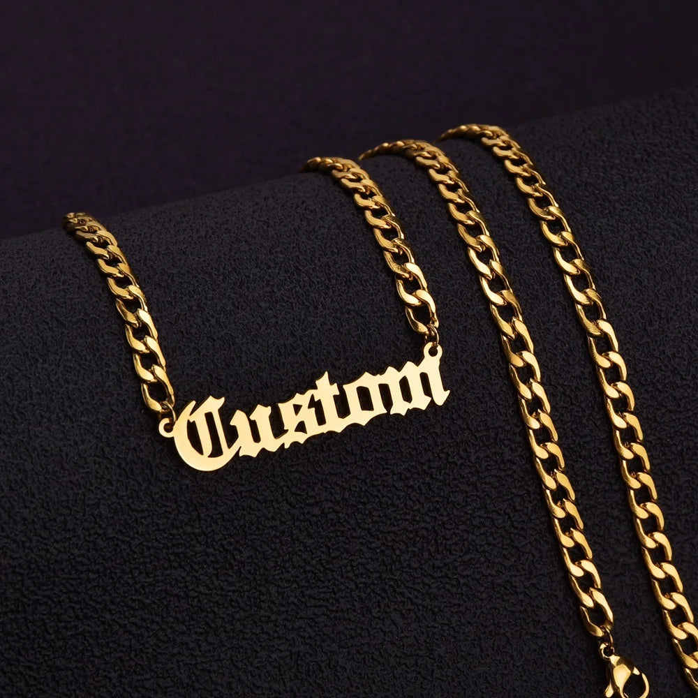 Collar Con Nombre Personalized Custom Name Necklace Pendant Stainless Steel Chain Customized Nameplate Men Name Necklaces
