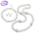 FEIRUN 8mm 3A Button Round Women Real Natural Freshwater Pearl Sterling Silver Jewelry Set