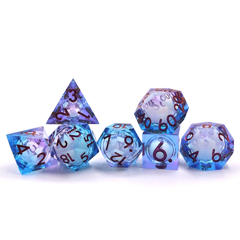 Hot Selling sharp Edge Resin Dice Rpg Custom Resin Liquid Core Dice Set