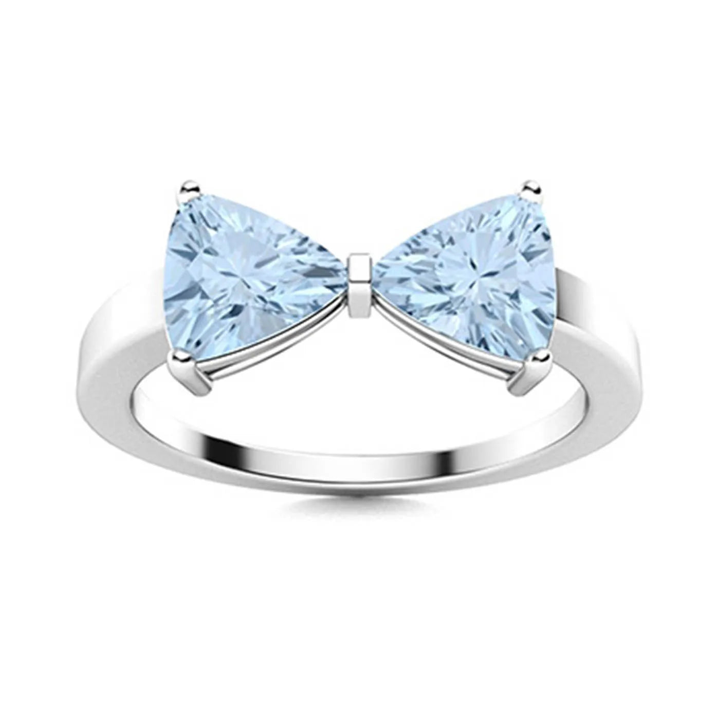 Unique Bow Design Stunning Triangle Cut Cocktail Ring Aquamarine Ring Stainless Steel Jewelry
