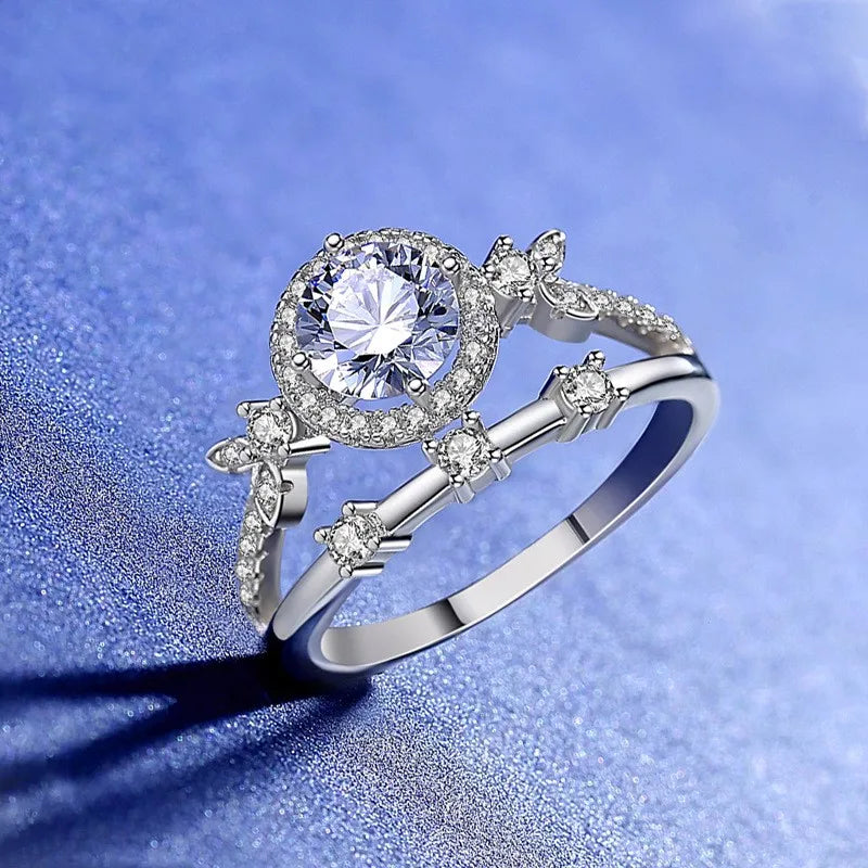 New Design 1Carat S925 Sterling Silver Engagement Women's Wedding Diamond Round Cut Moissanite Ring