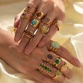 DAIHE Geometric Emerald Stone Colored Natural Stone Stainless Steel 18k Gold-Plated Ring