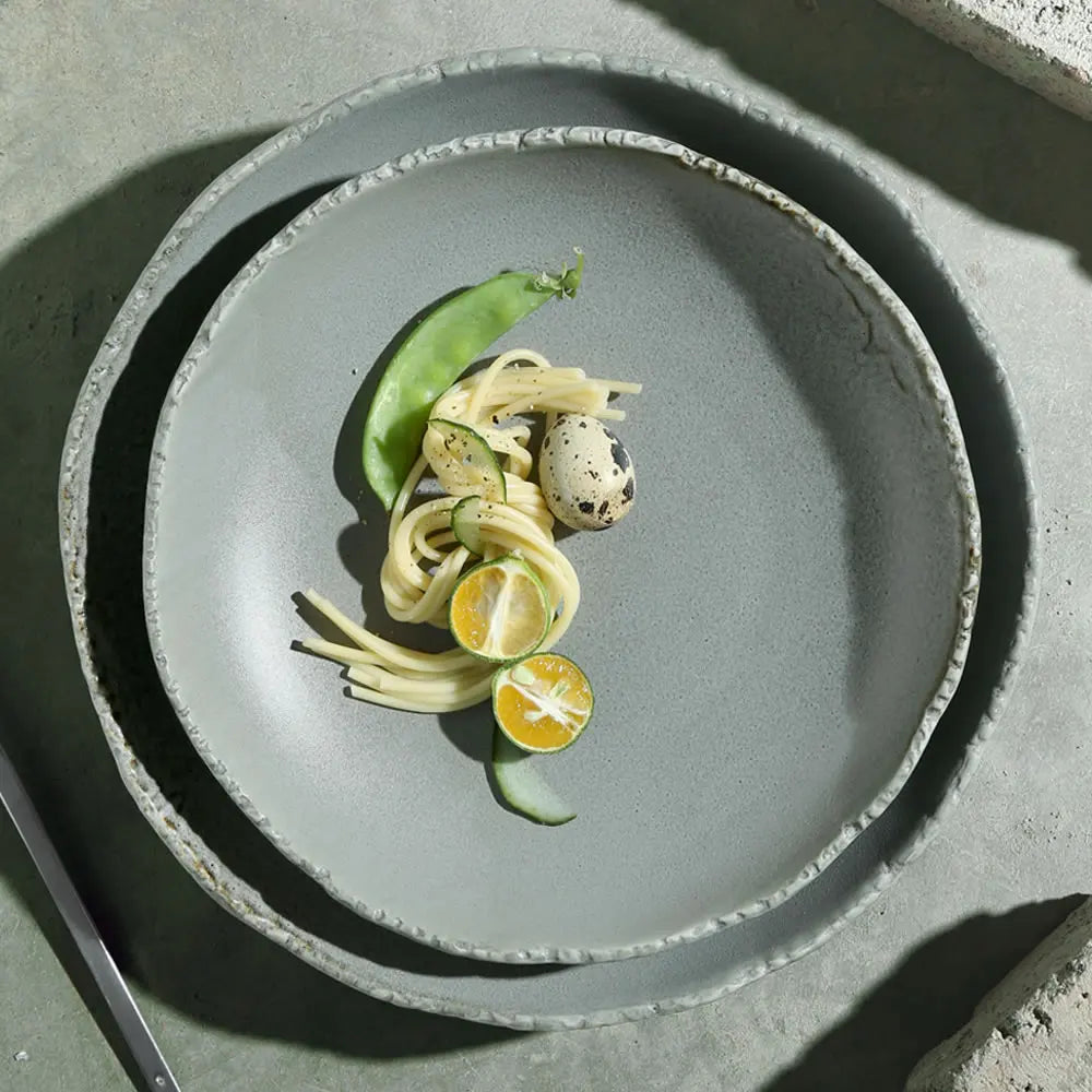Factory Wholesale Irregular Shape Reactive Grey Ceramic Deep Plate Modern Restaurant Porcelain Dinner Plates for Catering