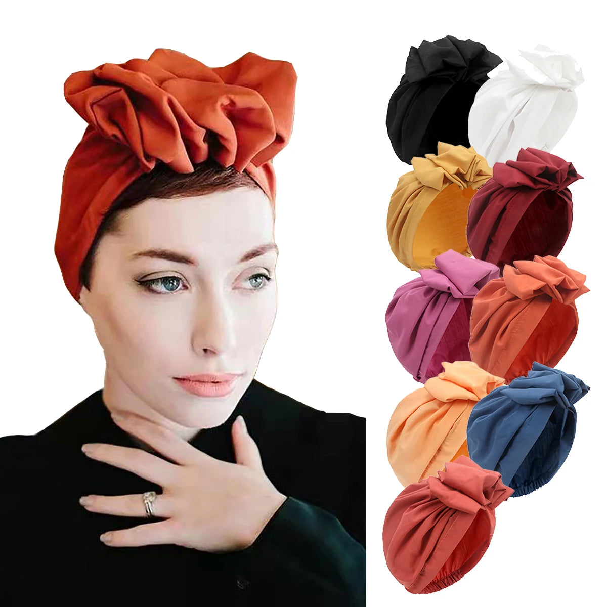 Wholesale Lingshang Street Style 9 Colors Stretchy Cloche Cap Women's Outdoor Headwear Polyester Flower Hairband Accessories