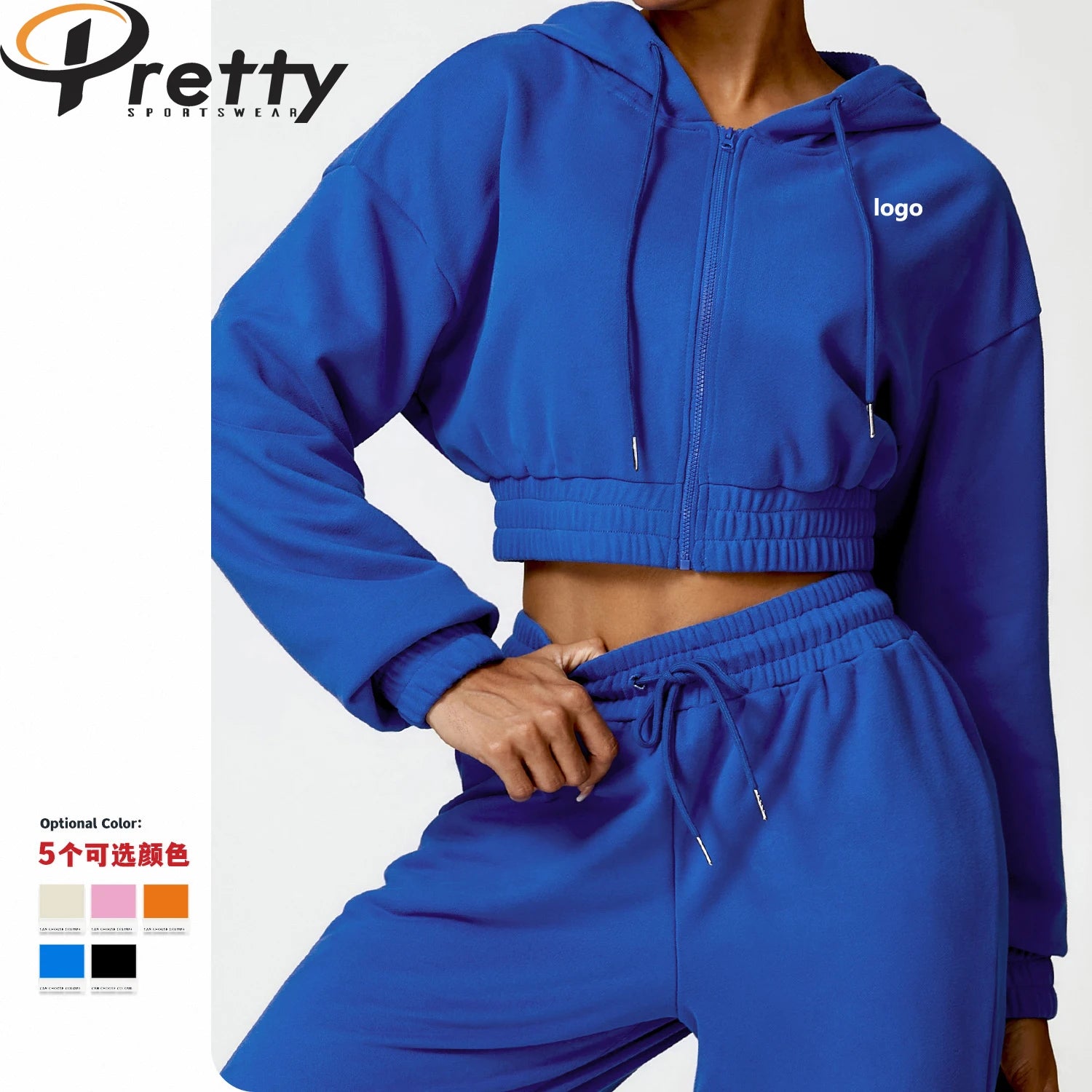 Wholesales Blank Spring/Autumn Women's Hoodies & Sweatshirts Zipper Jackets Sportswear Crop Top Hooded Sweatshirt for Women