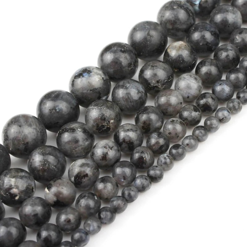 Natural Semi-precious 4MM-12MM Smooth Black Labradorite Larvikite Loose Stone Beads 38cm Strand Necklace Bracelet Earring Making