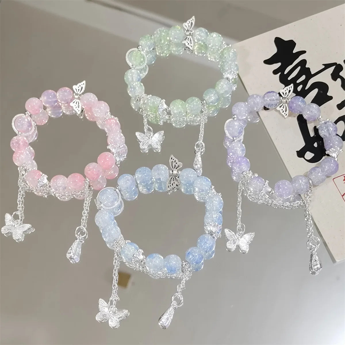 Wholesale Colourful Glass Bead Bracelet for Women Gradient Crystal Fashion Fishtail Adjustable Couple Gift Jewelry Bangles Girl
