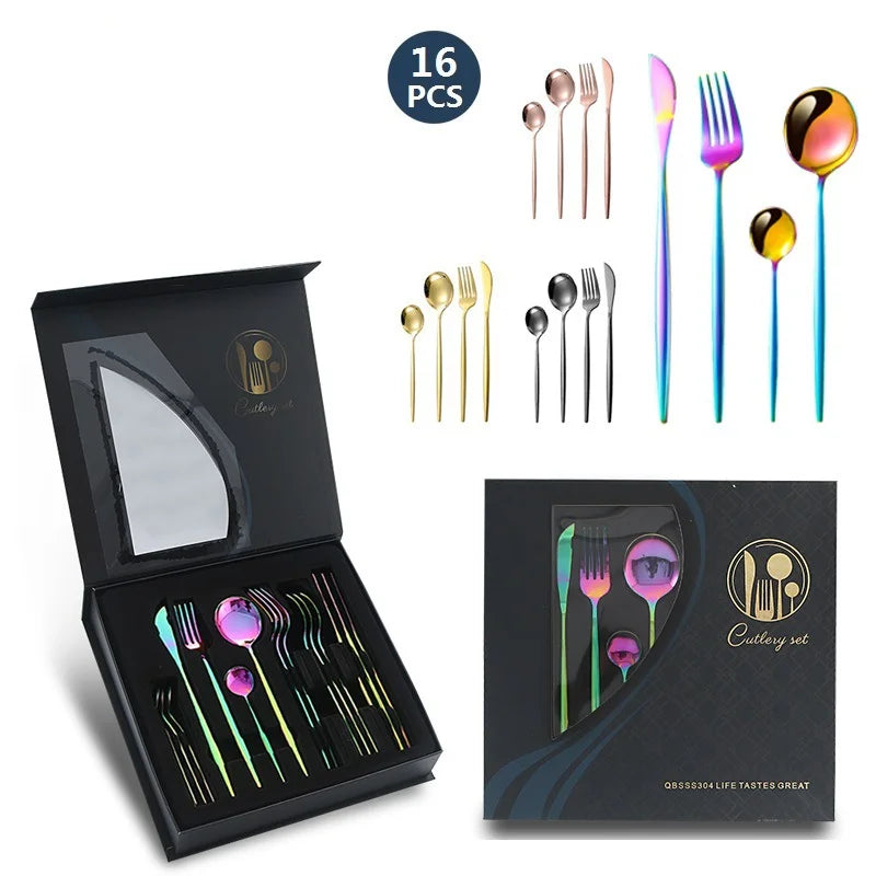 Hotel Wedding Stainless Steel Flatware Set Gift Box Hot Sale Silverware Cutlery Knife Fork Spoon Set