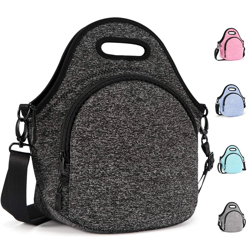 Custom Logo Tote Lunch Bags With Nylon Detachable Adjustable Shoulder Straps for Work SBR Neoprene Fabric Insulated Picnic Bag