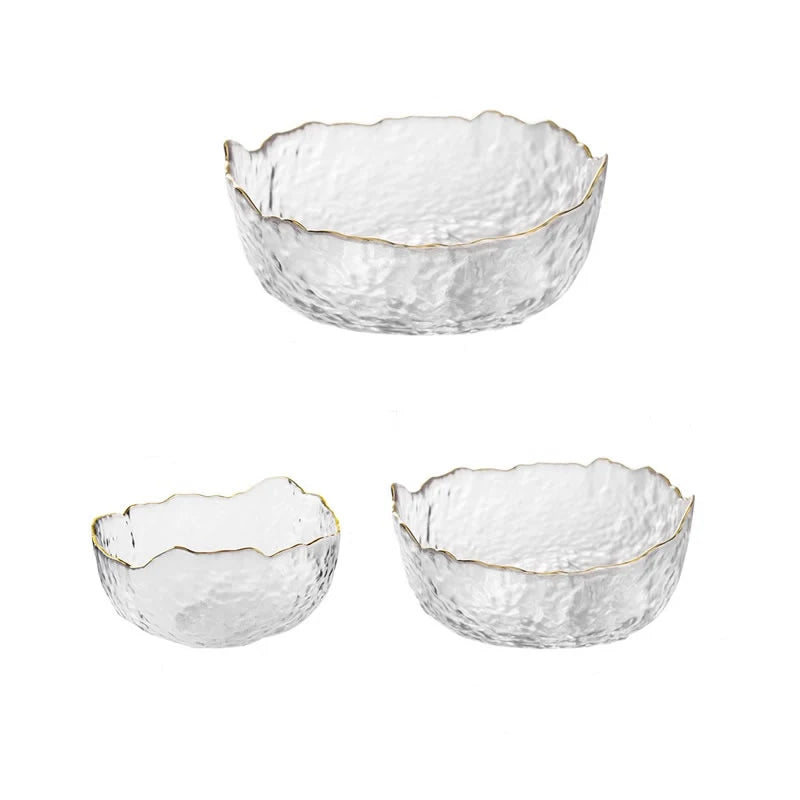 Reihey European Style Golden Glass Bowl Vegetables Fruits Salad Bowl Glass Originality Shaped Dessert Bowl