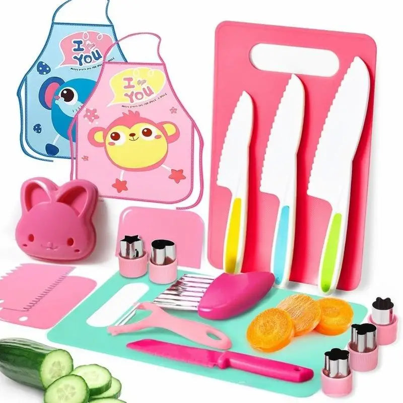 Multi-Piece Plastic Fruit Knife Set Early Education Wooden Knife and Potato Cutting Board Cooking Tool Set for Children