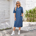 European and American Women's Spring Washed Loose Denim Short Sleeve Dress