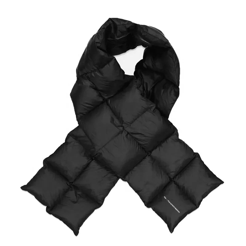 Winter Outdoor Down Puffy Scarf Long Blanket Quilted Nylon Fabric Hiking Camping