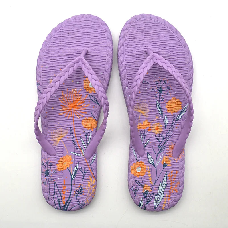 New Mold Summer Women's Rubber Flip Flops Comfortable Lightweight Beach Slippers Debossed Insole Upper Outdoor Massage Printed