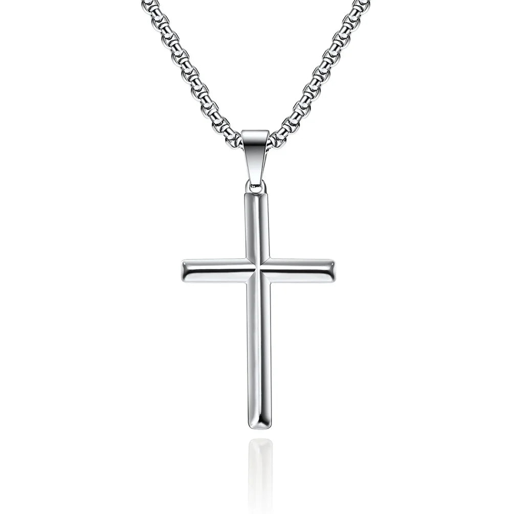 Unisex Gold Plated 316L Stainless Steel Cross Pendant Necklace DY Link Chain Trendy for Men Anniversary Wrapped CHRISTIAN Opp