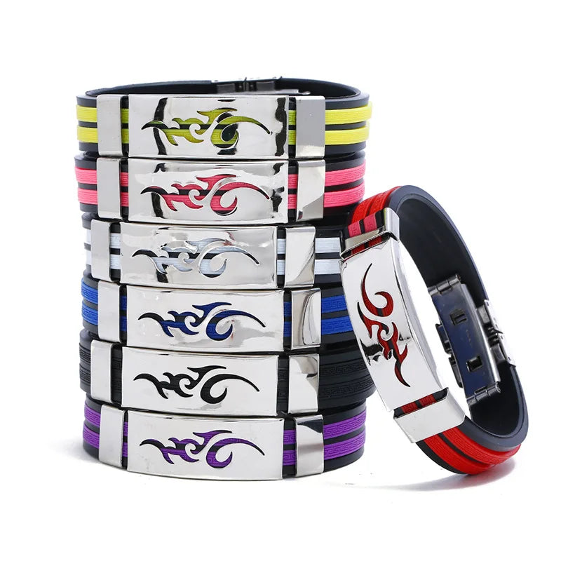 Factory Direct Selling Titanium Steel  Flame Bracelet Men's Personality Jewelry Stainless Steel Silicone Bracelets Bangle