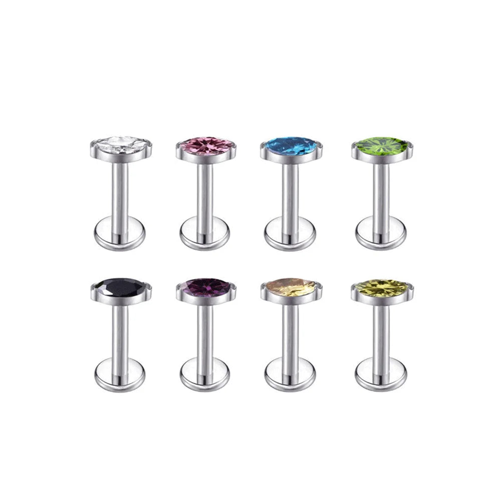 ASTM F136 Titanium Labret Lip Piercing 16G 18G Nose Ring Tragus Marquise CZ Helix Cartilage Conch Earring Piercing Jewelry