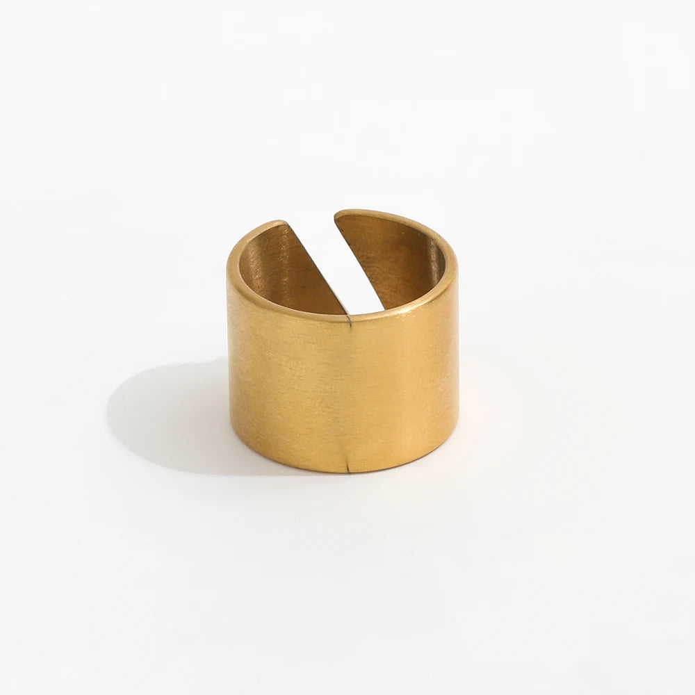 High End 18K Plain Gold Brushed Metal Vintage Open Ring Stainless Steel Trendy Simple Gold Plated Jewelry MegaBDM